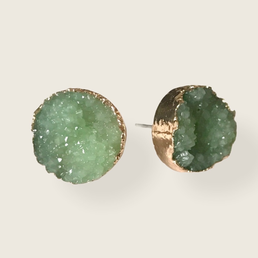 Indie Boho Druzy Jade Green Crystal Quartz Earring - Picture 2 of 7